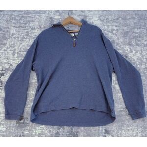 Turnbury Sweater Men L Navy Blue Quarter Zip‎ Mock Neck Pullover Cotton Knit